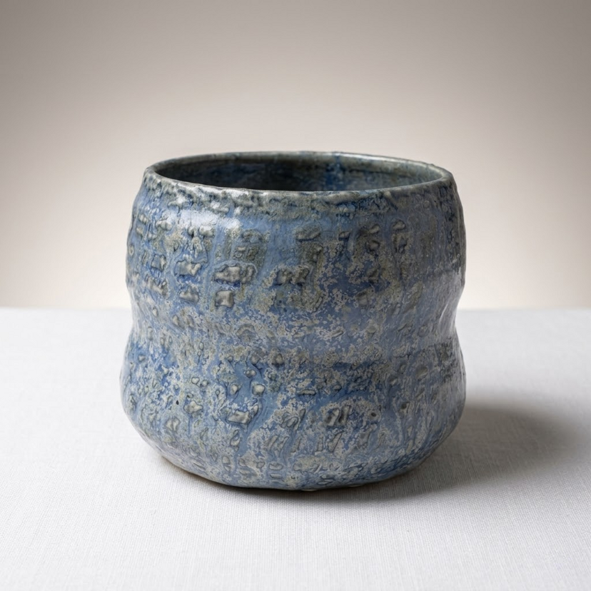 Blue chatter glaze bowl