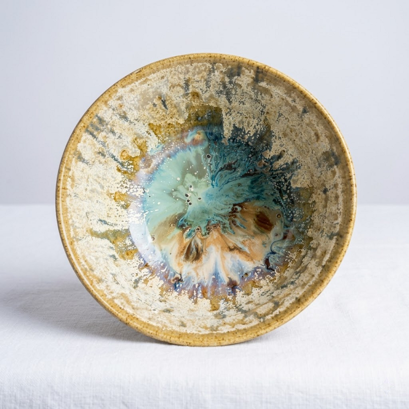 Colourful glazed stoneware bowl