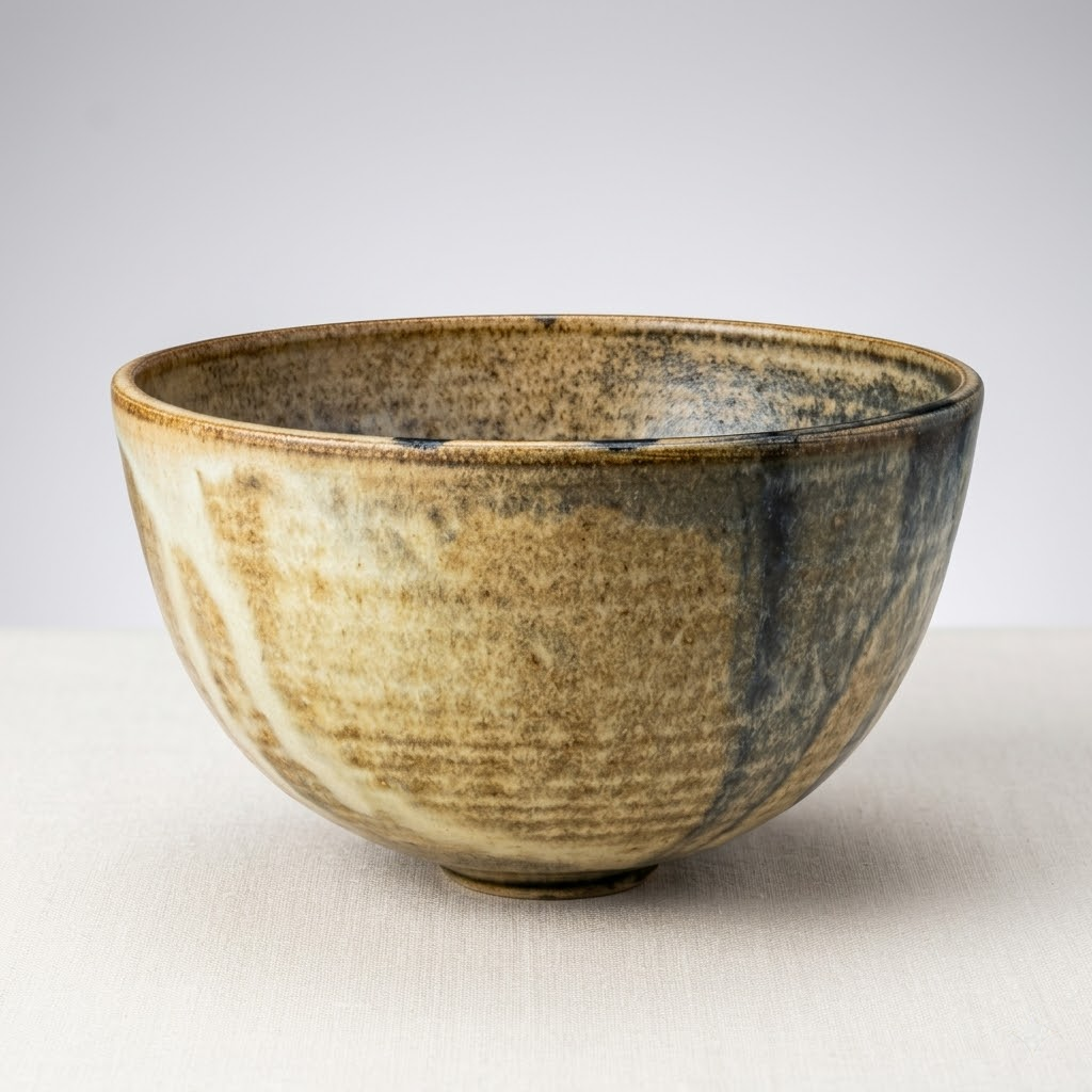 Wheel-thrown stoneware bowl with quiet glaze variation