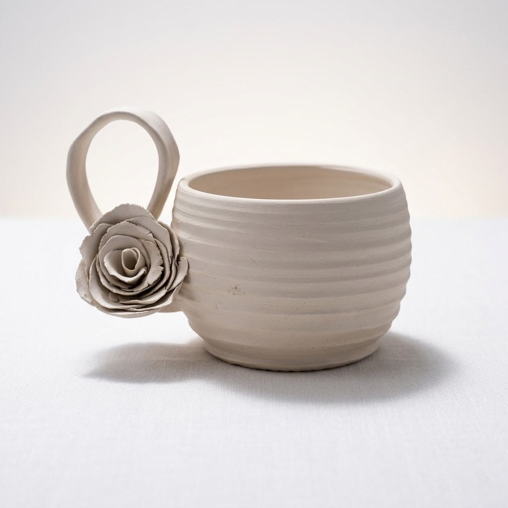 Glazed ceramic cup with floral detail